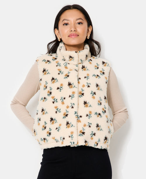 Veste sans manches en sherpa motif fleurs - PIMKIE - 1