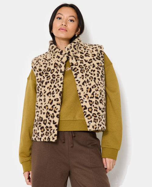 Veste sans manches en sherpa motif léopard - PIMKIE - 1