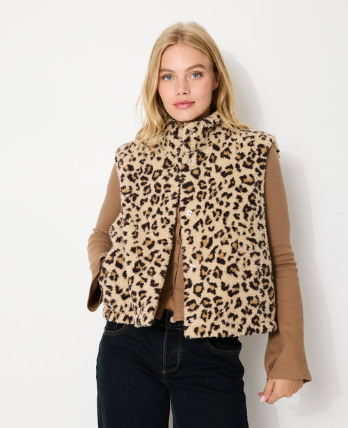 Veste sans manches en sherpa motif léopard - PIMKIE - 1
