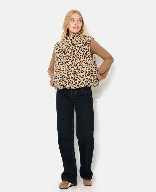 Veste sans manches en sherpa motif léopard - PIMKIE - 3