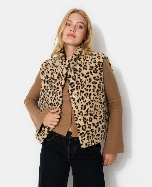Veste sans manches en sherpa motif léopard - PIMKIE - 5