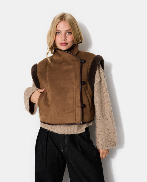 Blouson sans manches façon peau lainée - PIMKIE - 1