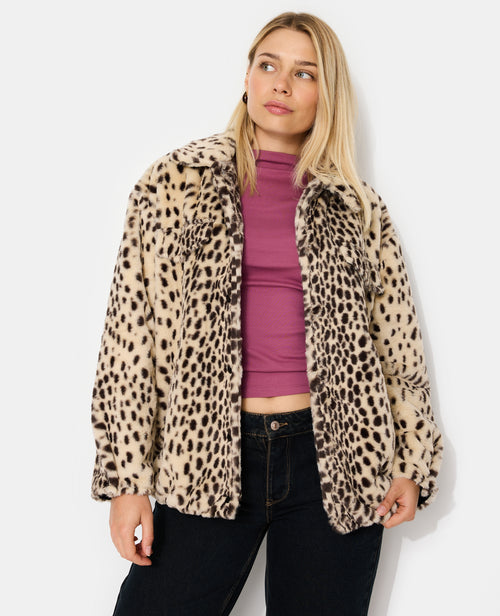 Blouson forme chemise en fausse fourrure motif guépard - PIMKIE - 1