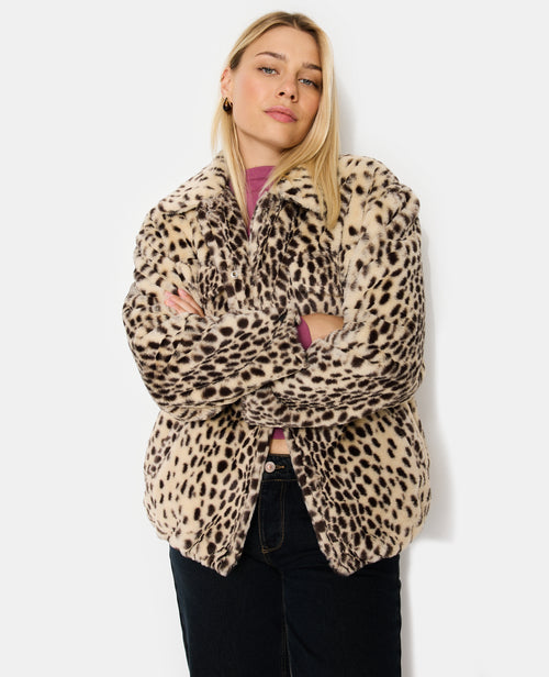 Blouson forme chemise en fausse fourrure motif guépard - PIMKIE - 1
