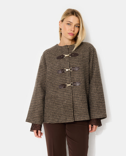 Manteau court façon drap de laine motif pied-de-poule - PIMKIE - 1