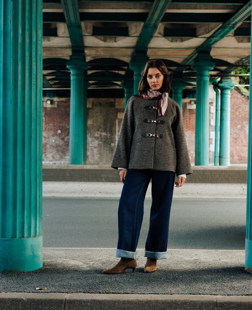 Manteau court en drap de laine motif pied-de-poule - PIMKIE - 1