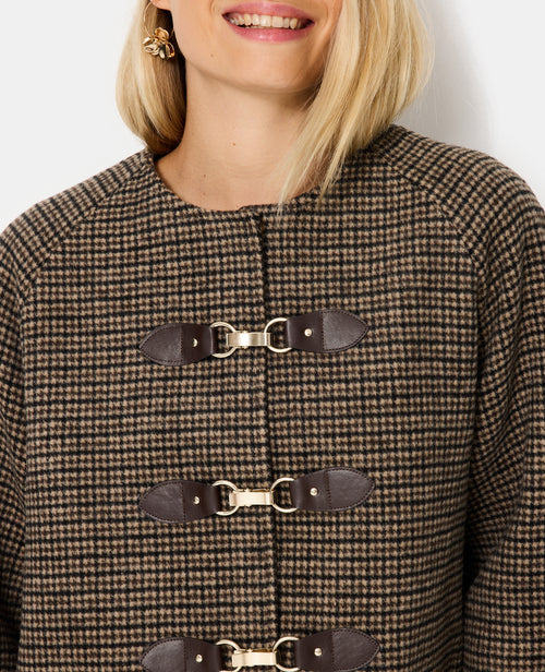 Manteau court en drap de laine motif pied-de-poule - PIMKIE - 3