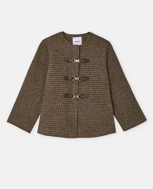 Manteau court en drap de laine motif pied-de-poule - PIMKIE - 4