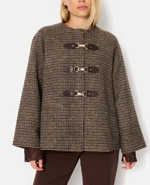 Manteau court en drap de laine motif pied-de-poule - PIMKIE - 5