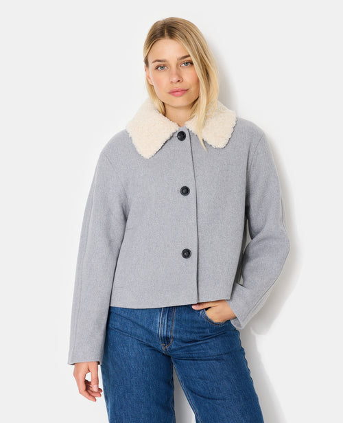 Blouson façon drap de laine avec col sherpa - PIMKIE - 5