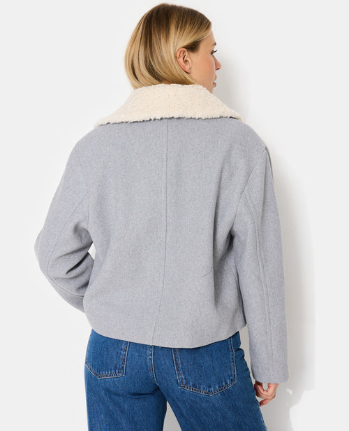 Blouson façon drap de laine avec col sherpa - PIMKIE - 6