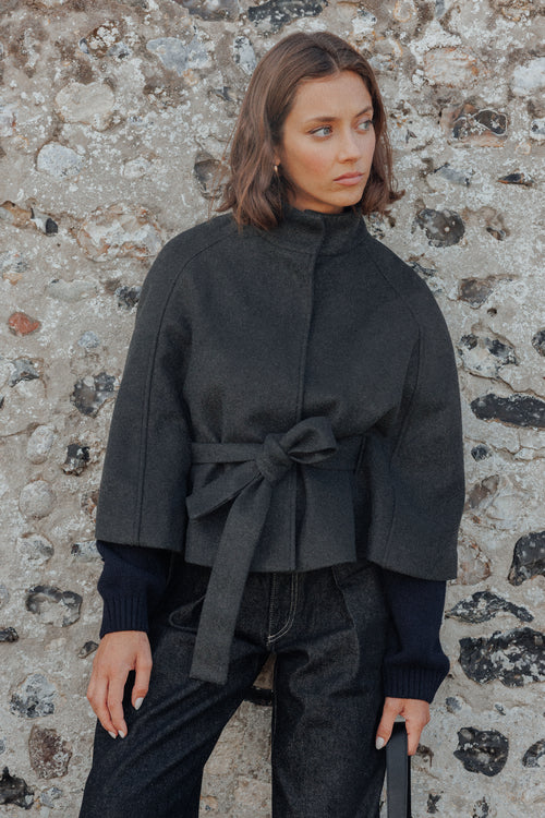 Manteau court cape drap de laine avec ceinture - PIMKIE - 2