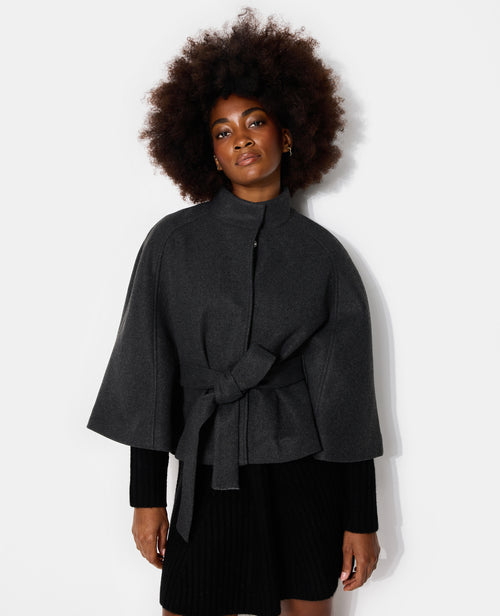 Manteau court cape drap de laine avec ceinture - PIMKIE - 5