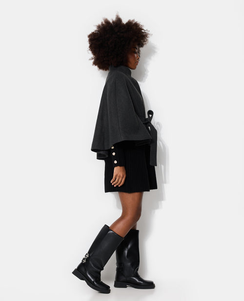 Manteau court cape drap de laine avec ceinture - PIMKIE - 1
