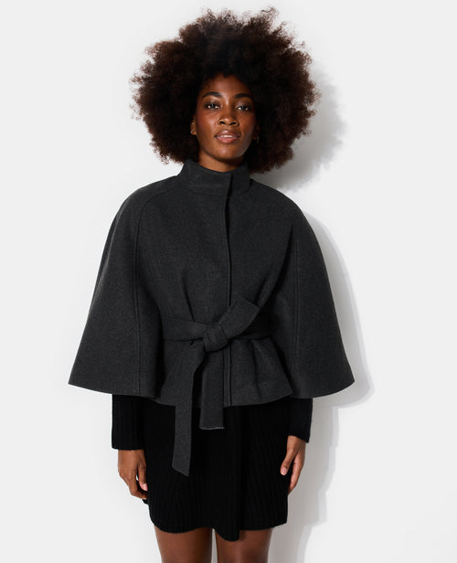 Manteau court cape drap de laine avec ceinture - PIMKIE - 8