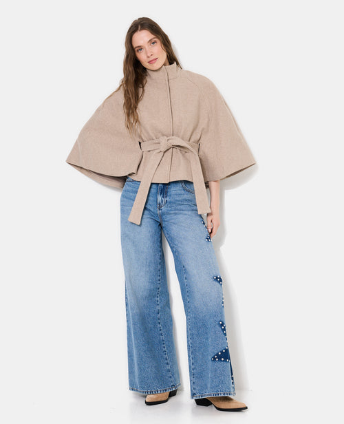 Manteau court cape drap de laine avec ceinture - PIMKIE - 3