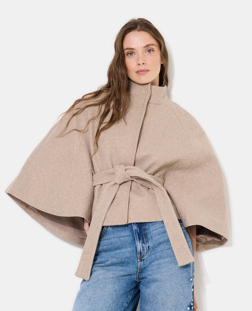 Manteau court cape drap de laine avec ceinture - PIMKIE - 5