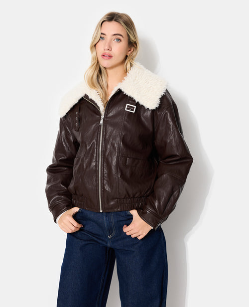 Blouson en simili avec grand col fourrure - PIMKIE - 1