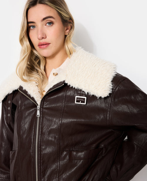Blouson en simili avec grand col fourrure - PIMKIE - 2