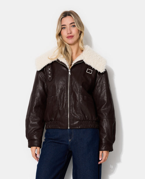 Blouson en simili avec grand col fourrure - PIMKIE - 5