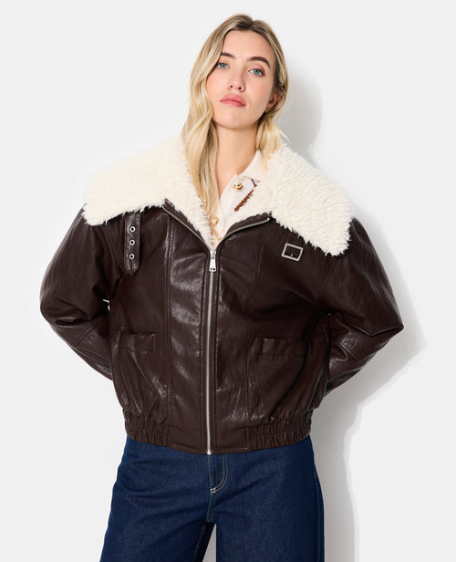 Blouson en simili avec grand col fourrure - PIMKIE - 7