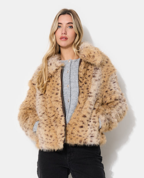 Blouson en fourrure esprit guépard avec col - PIMKIE - 1