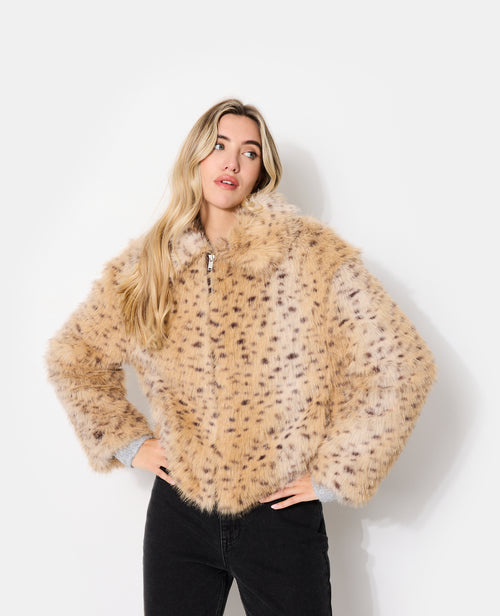 Blouson en fourrure esprit guépard avec col - PIMKIE - 5
