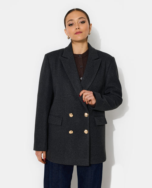 Manteau court effet drap de laine avec boutons dorés - PIMKIE - 1