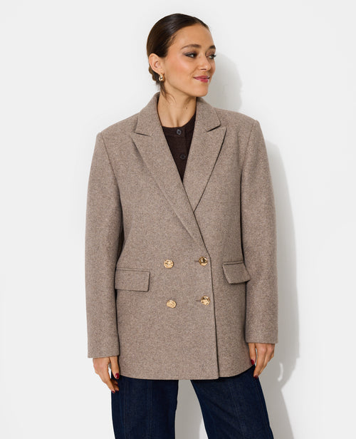 Manteau court effet drap de laine avec boutons dorés - PIMKIE - 1