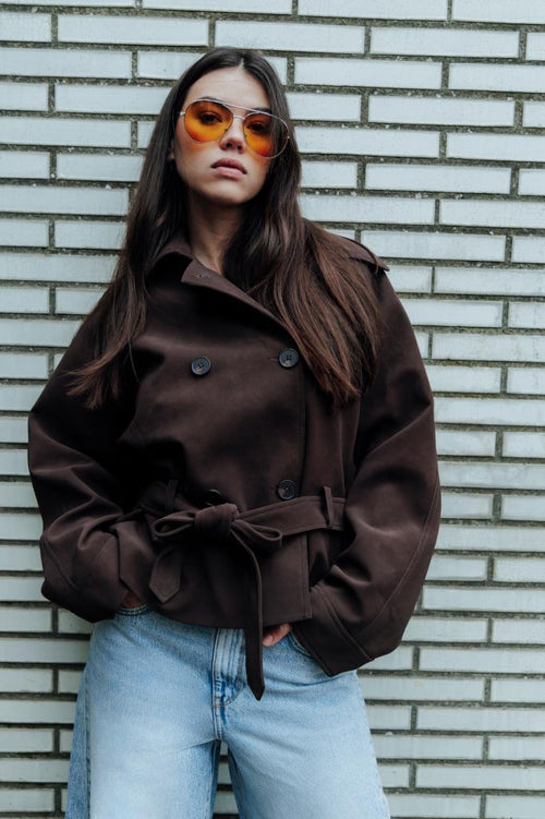 Trench court en suédine avec ceinture - PIMKIE - 1