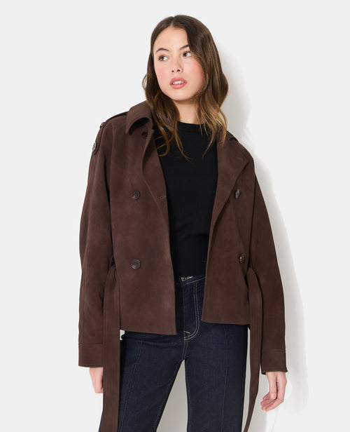 Trench court en suédine avec ceinture - PIMKIE - 3