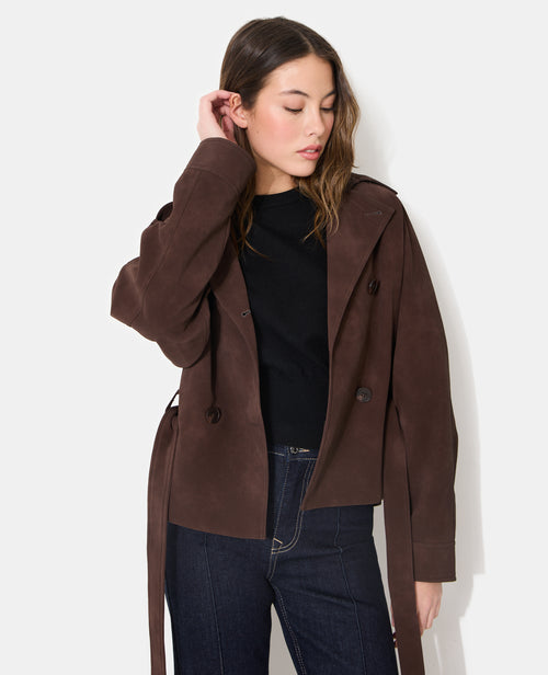 Trench court en suédine avec ceinture - PIMKIE - 5