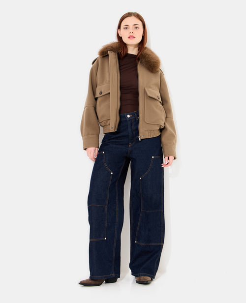 Blouson effet drap de laine avec col fourrure - PIMKIE - 3