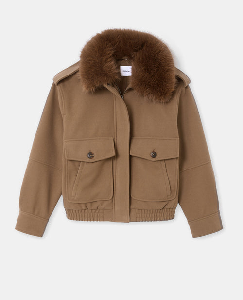 Blouson effet drap de laine avec col fourrure - PIMKIE - 4