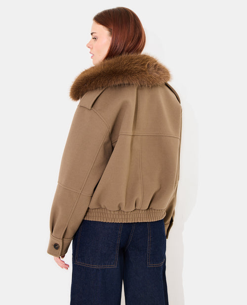 Blouson effet drap de laine avec col fourrure - PIMKIE - 6