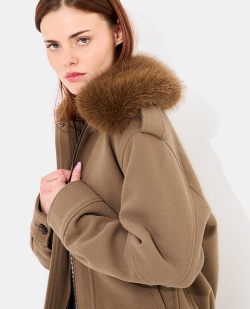 Blouson effet drap de laine col fausse fourrure - PIMKIE - 7