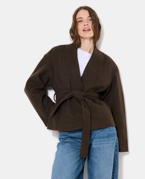 Manteau court drap de laine avec ceinture - PIMKIE - 5