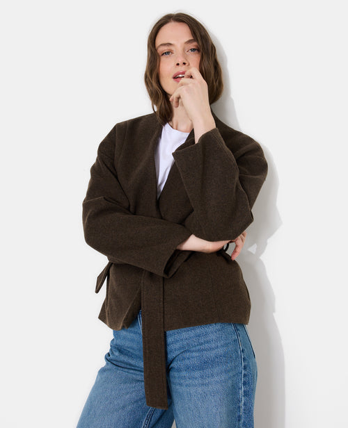 Manteau court drap de laine avec ceinture - PIMKIE - 7