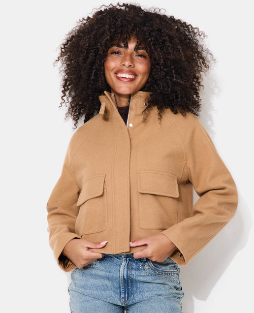 Manteau court drap de laine avec col montant - PIMKIE - 1