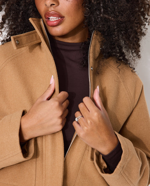 Manteau court drap de laine avec col montant - PIMKIE - 2