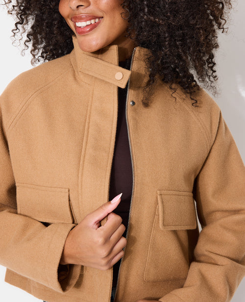 Manteau court drap de laine avec col montant - PIMKIE - 1