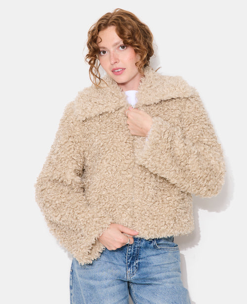 Manteau court en fourrure bouclette - PIMKIE - 1