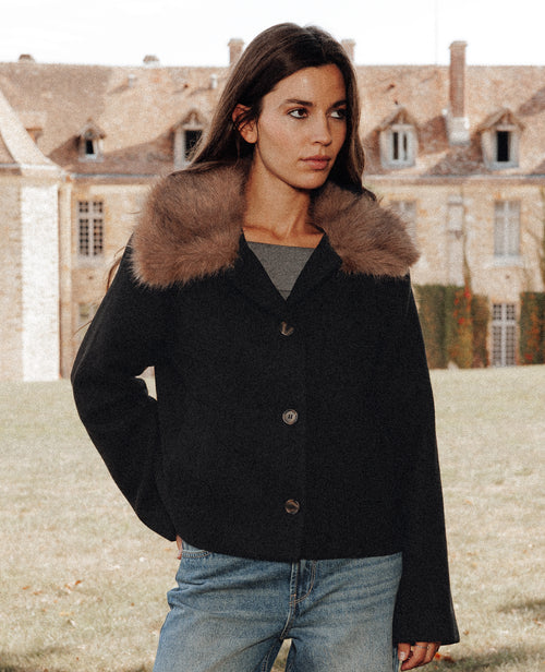 Manteau court avec laine et col fourrure - PIMKIE - 1