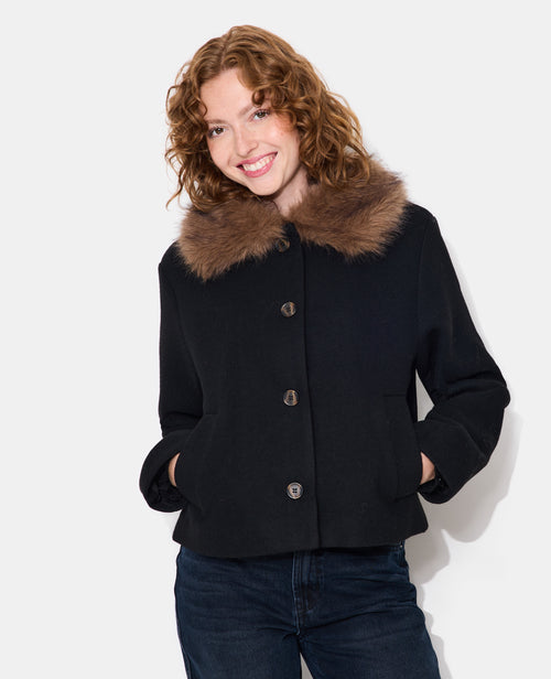 Manteau court avec laine et col fourrure - PIMKIE - 1