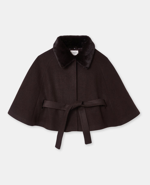 Manteau cape effet drap de laine avec fourrure - PIMKIE - 4