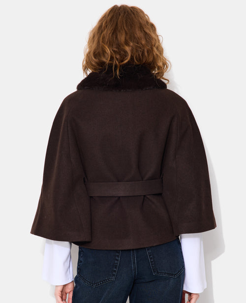 Manteau cape effet drap de laine avec fourrure - PIMKIE - 6