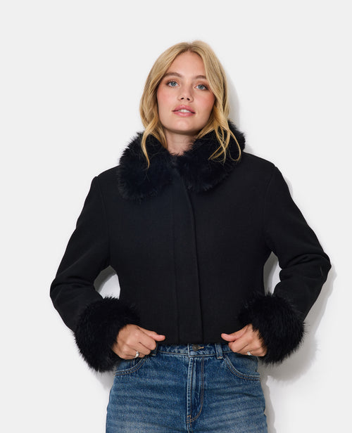 Manteau court avec fausse fourrure et laine - PIMKIE - 5