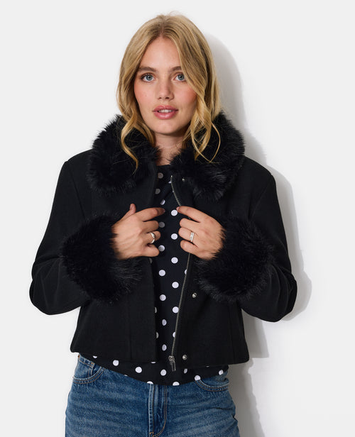 Manteau court avec fausse fourrure et laine - PIMKIE - 7
