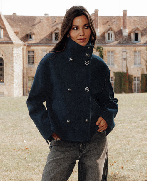 Manteau court effet drap de laine avec col montant - PIMKIE - 1