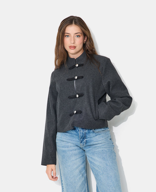 Manteau court avec laine pattes brandebourg - PIMKIE - 5